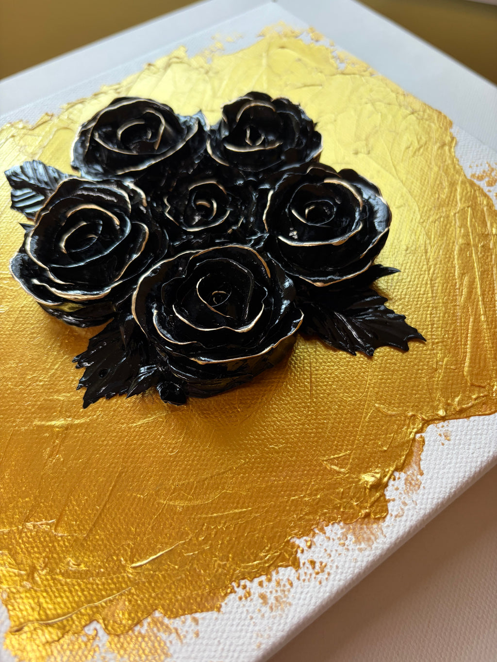 8x8 Five Black roses with gold