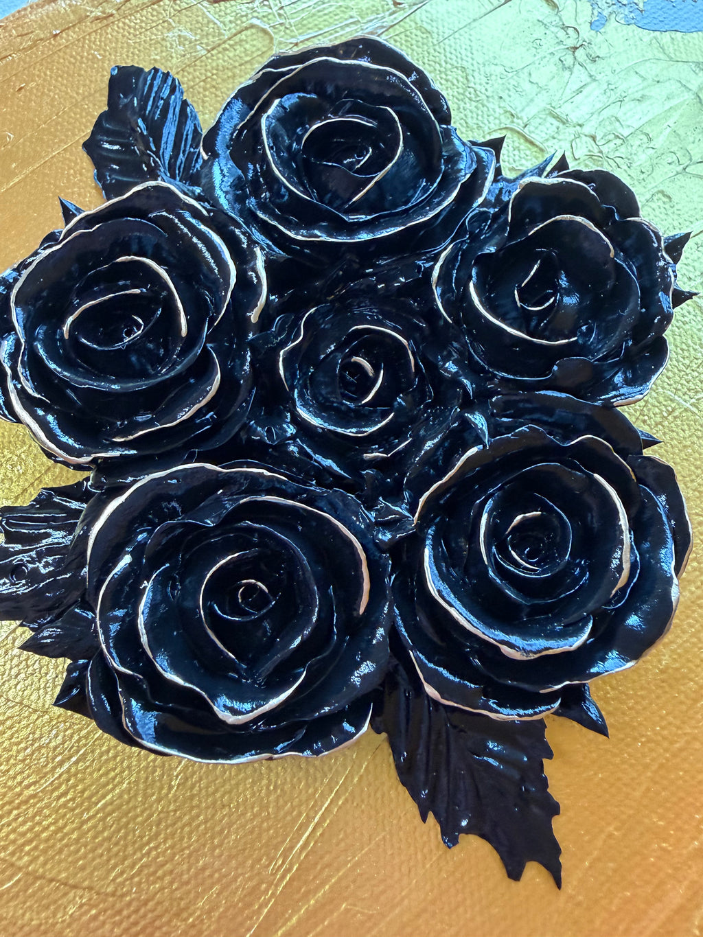 8x8 Five Black roses with gold
