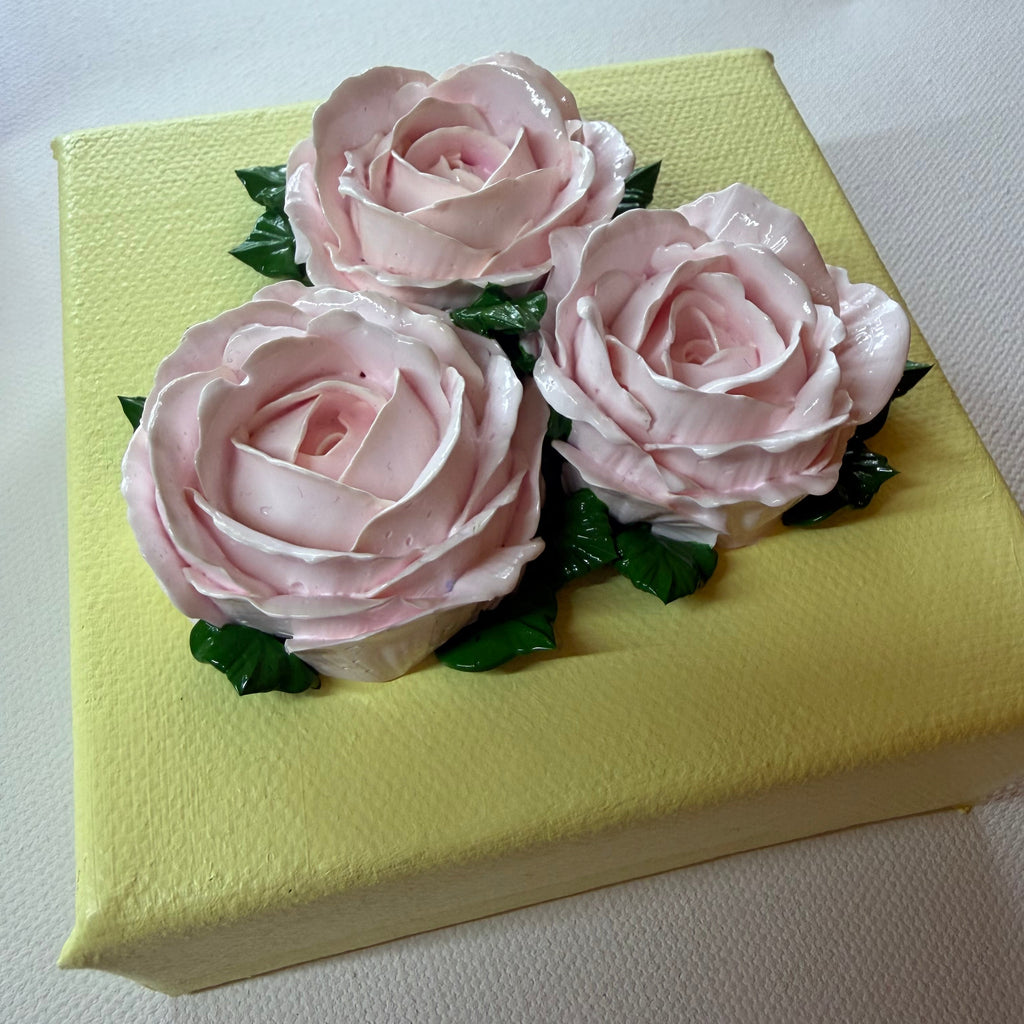 4x4 inch Light Pink Roses on Yellow
