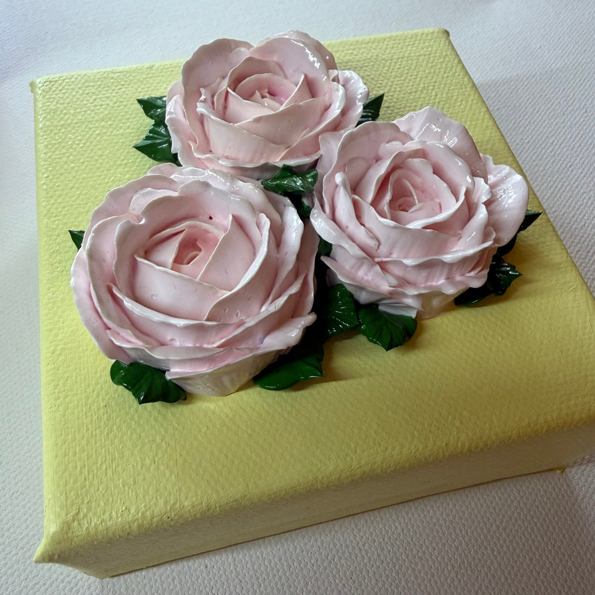 4x4 inch Light Pink Roses on Yellow