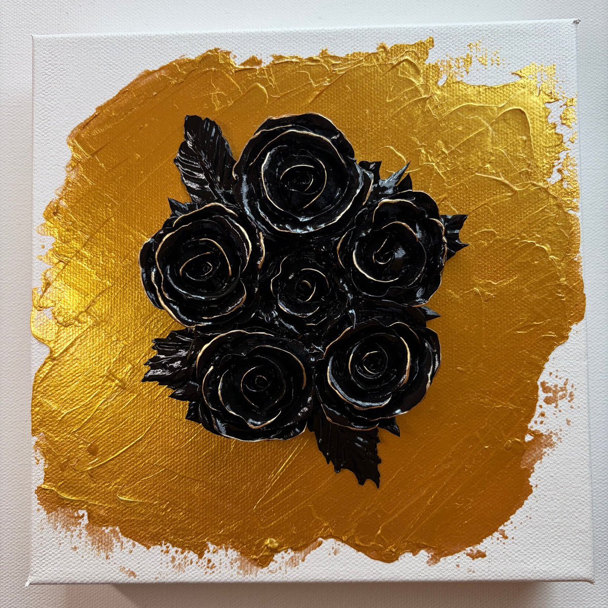 8x8 Five Black roses with gold