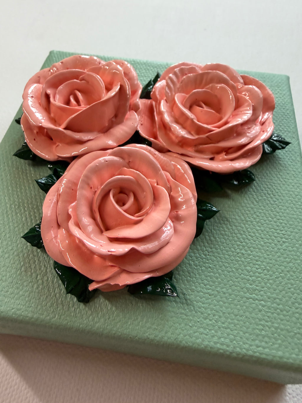 4x4 inch Coral Roses on Green