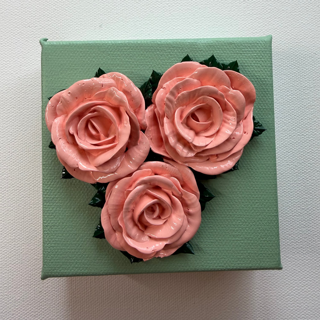 4x4 inch Coral Roses on Green