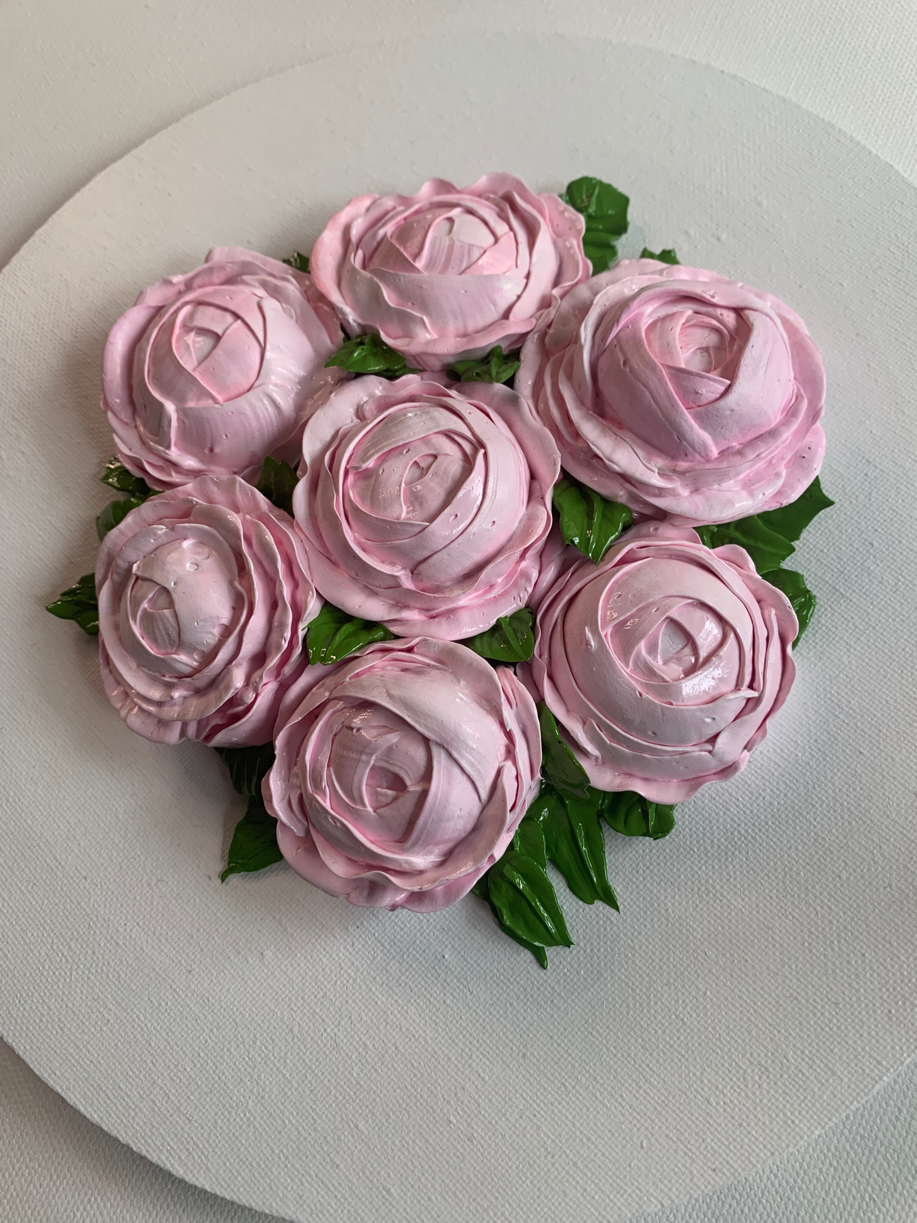 10 inch Round Light Pink Peonies on White