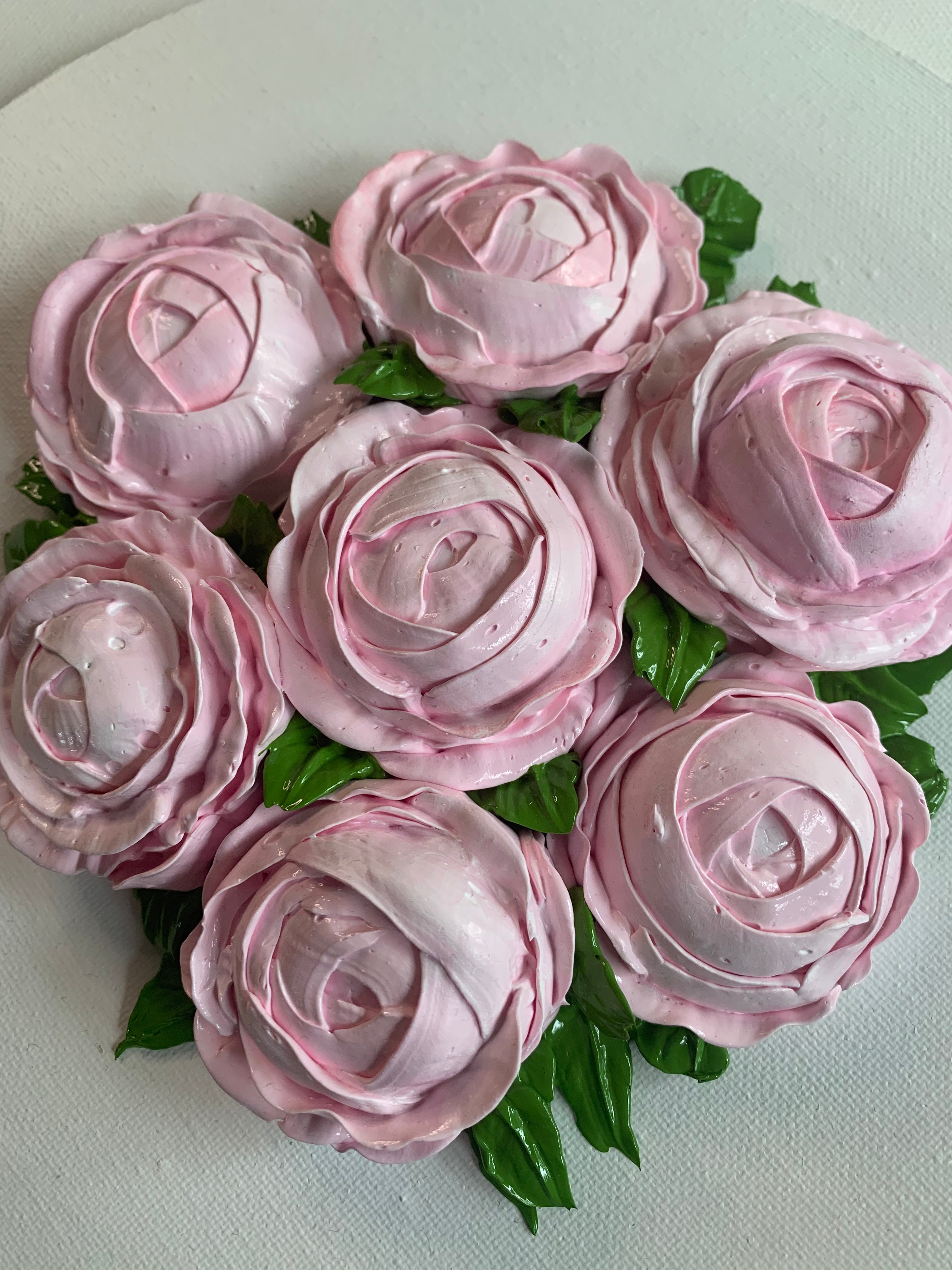 10 inch Round Light Pink Peonies on White