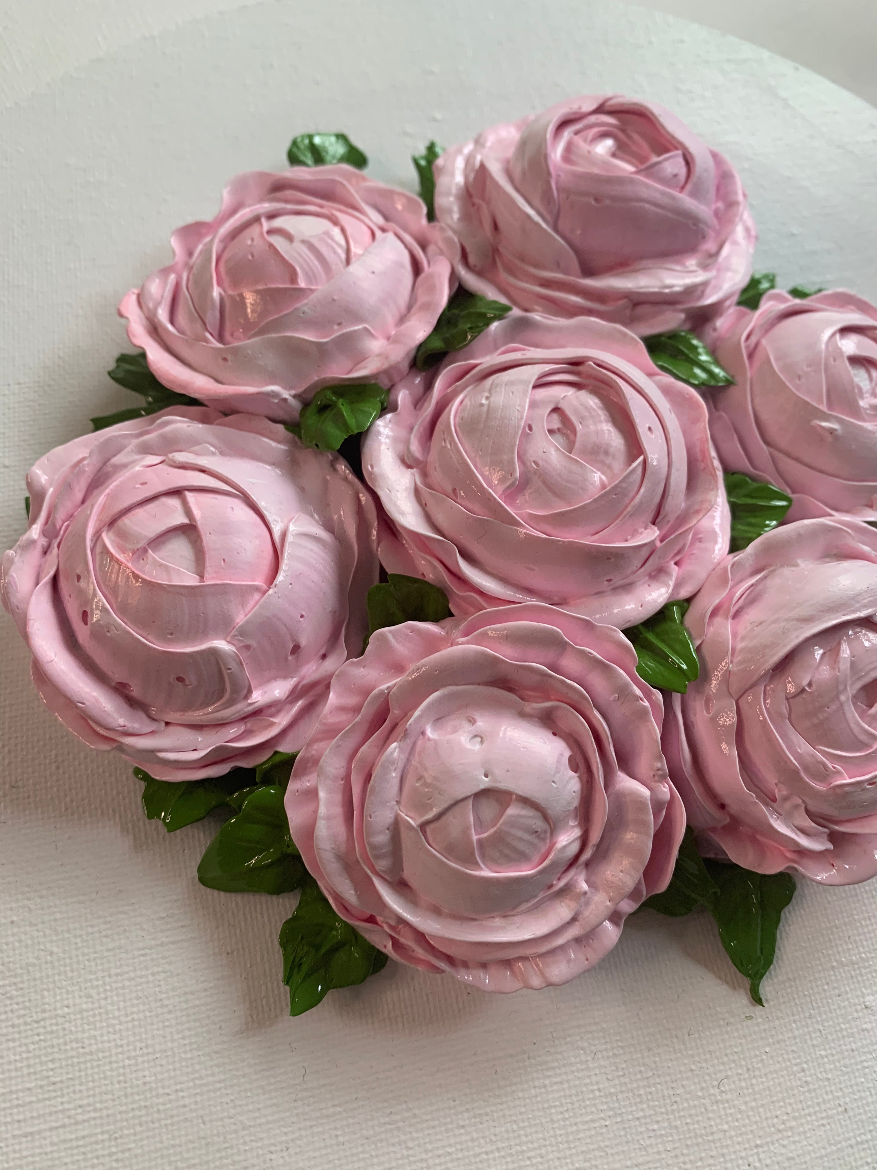 10 inch Round Light Pink Peonies on White