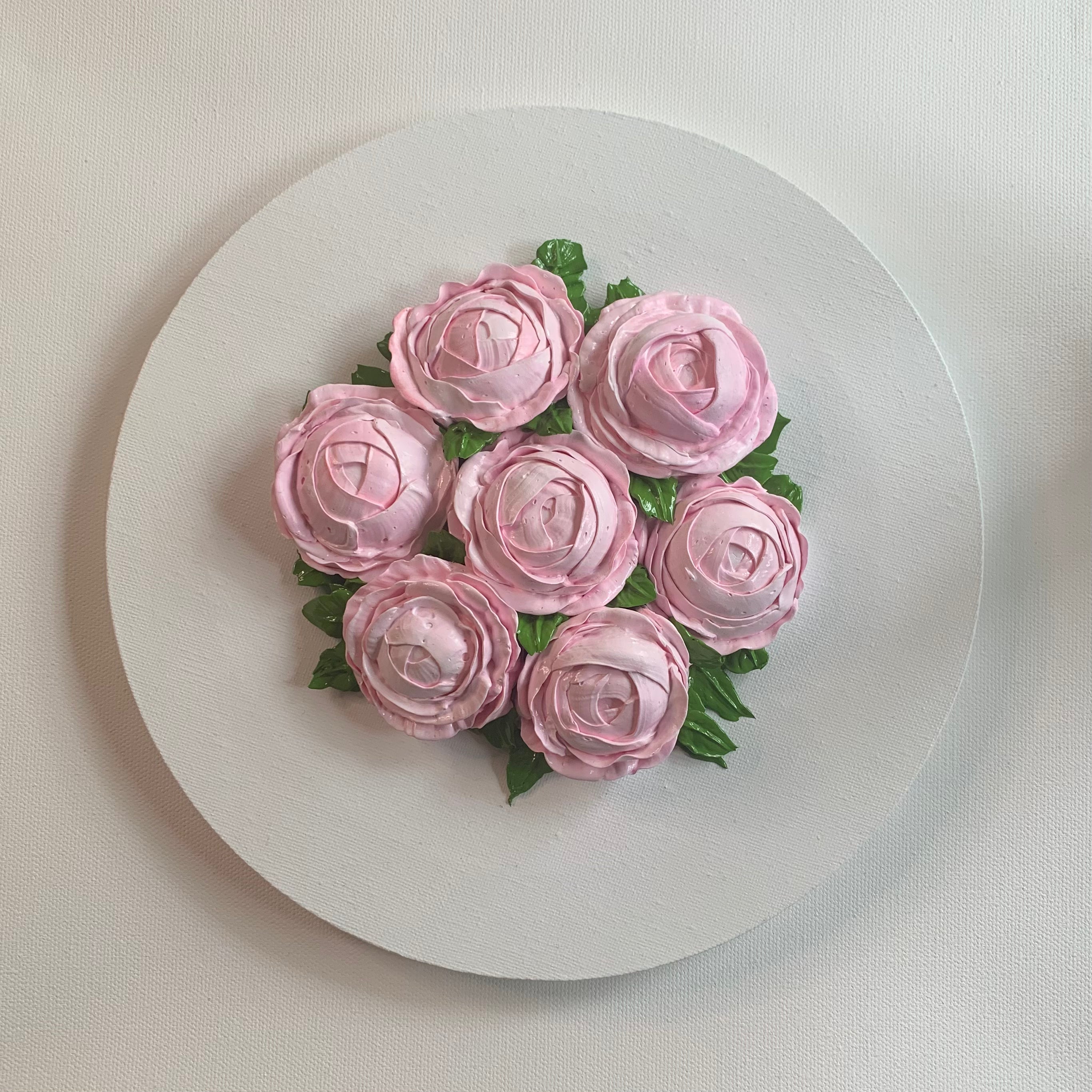 10 inch Round Light Pink Peonies on White