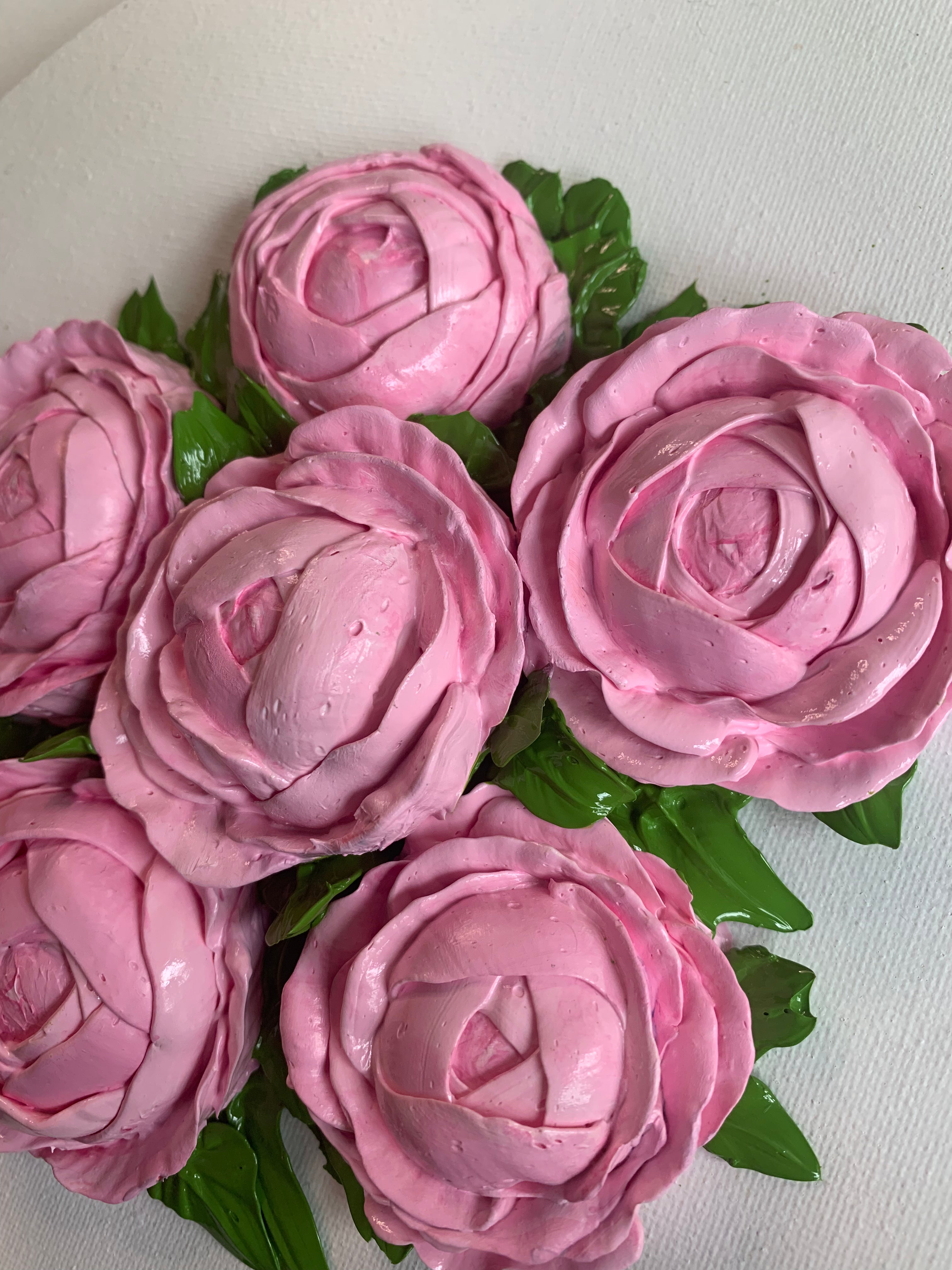 10 inch Round Pink Peonies on White