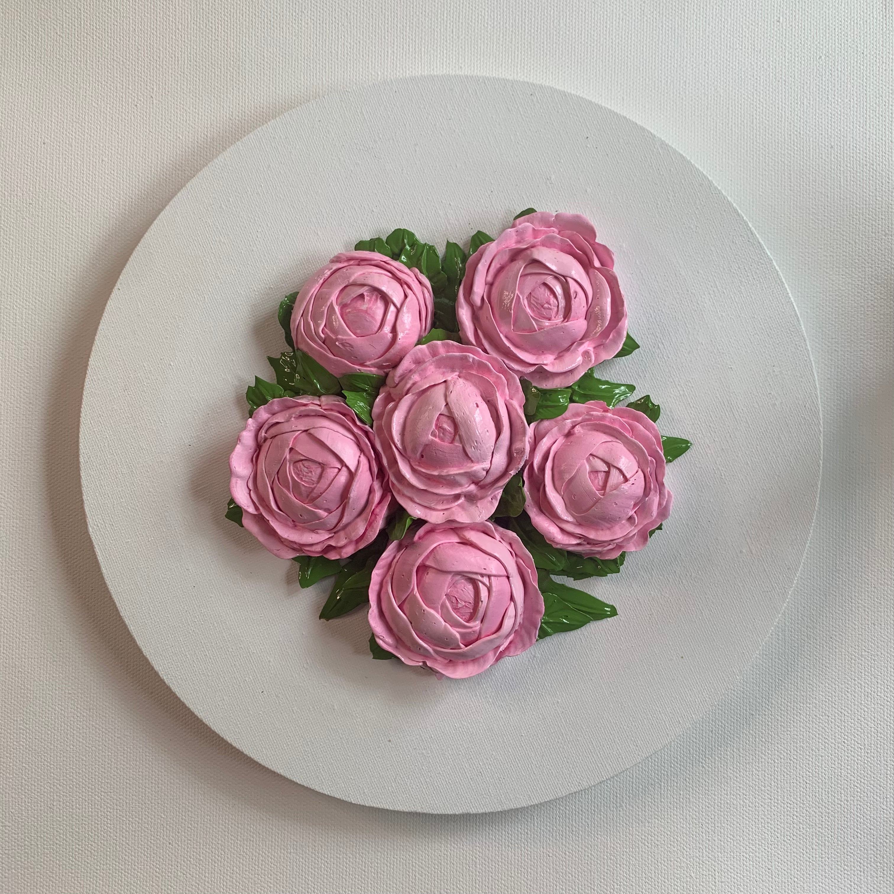 10 inch Round Pink Peonies on White