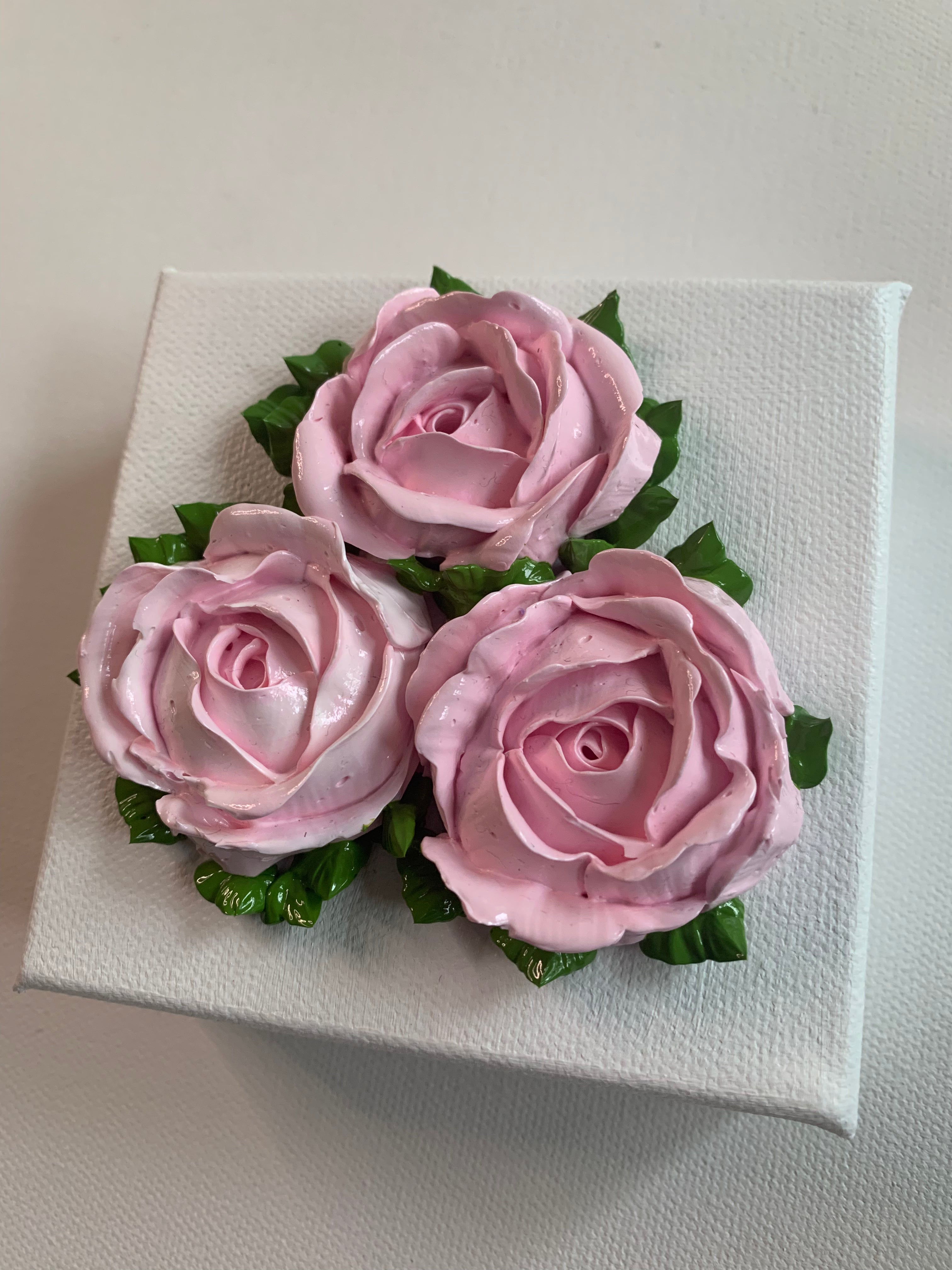 4x4 inch Pink Roses on White