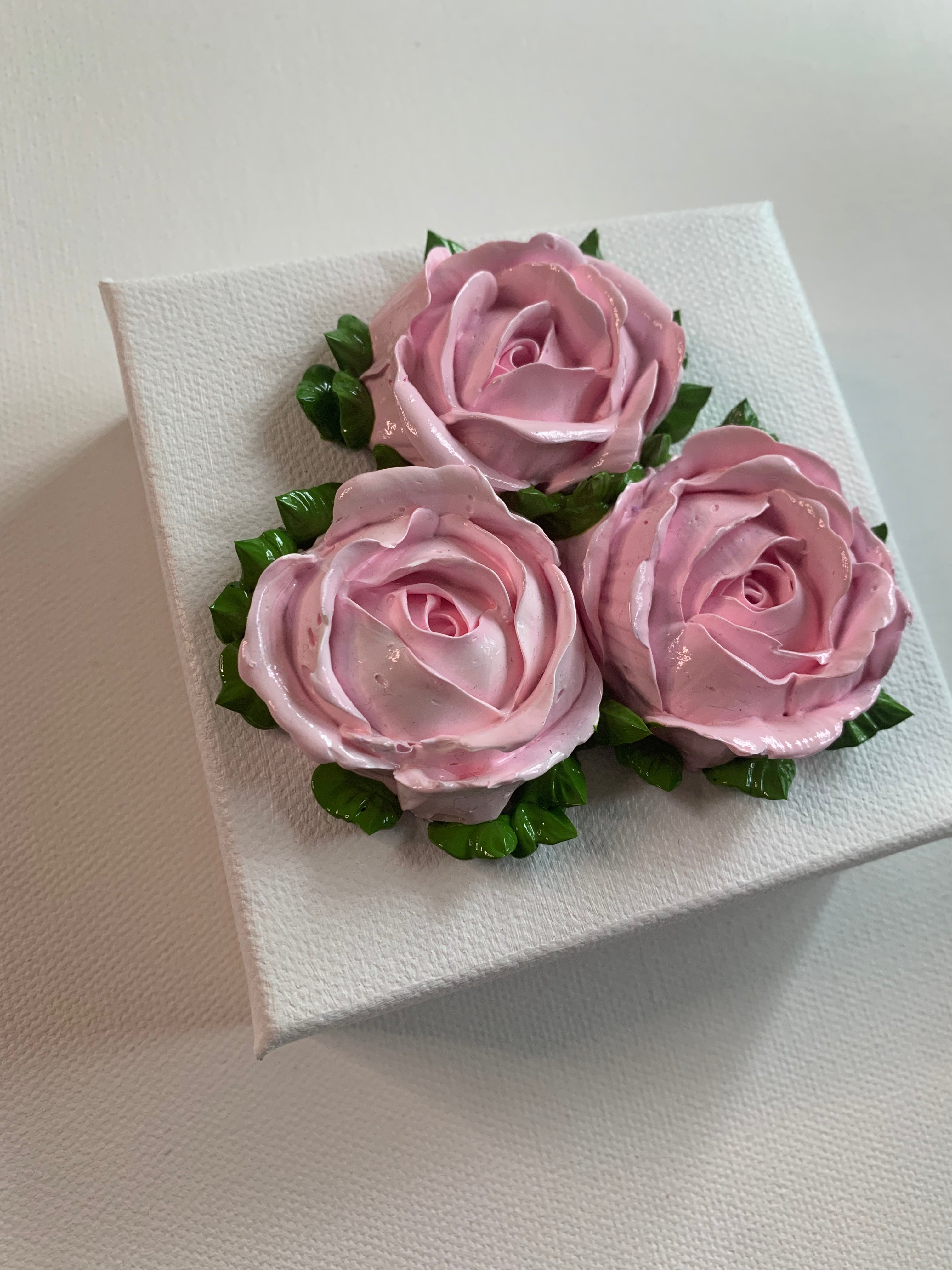 4x4 inch Pink Roses on White