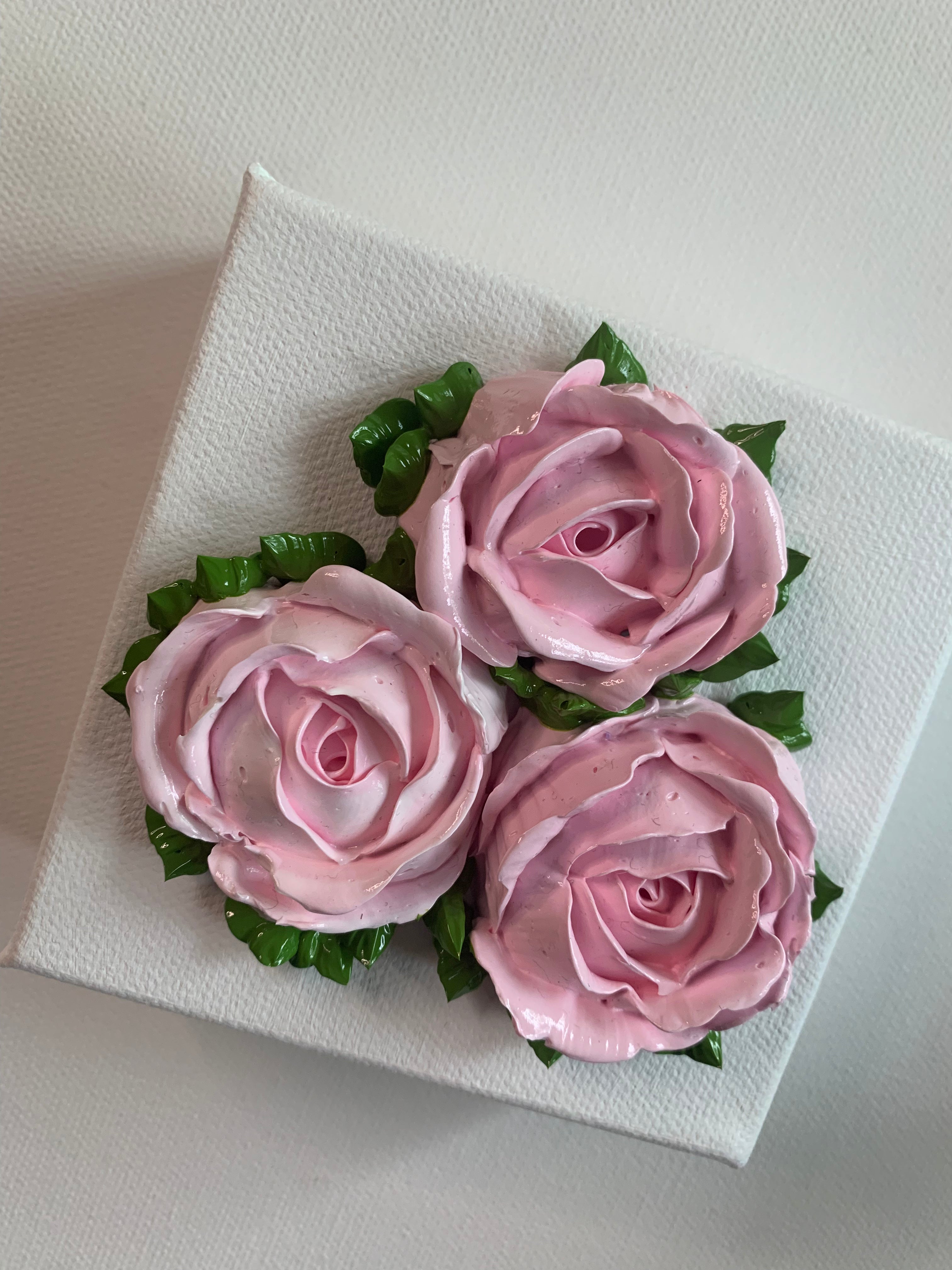 4x4 inch Pink Roses on White