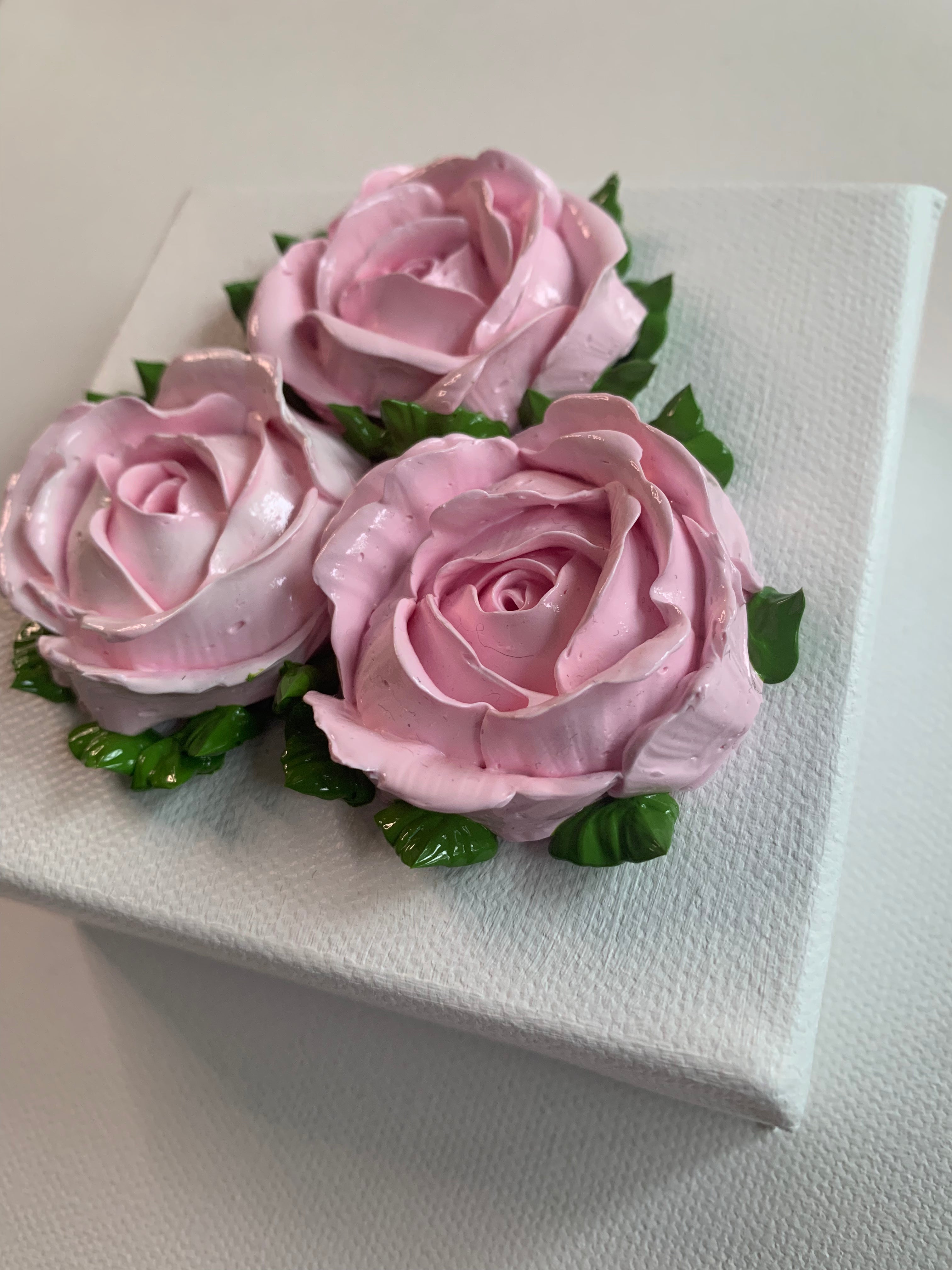 4x4 inch Pink Roses on White