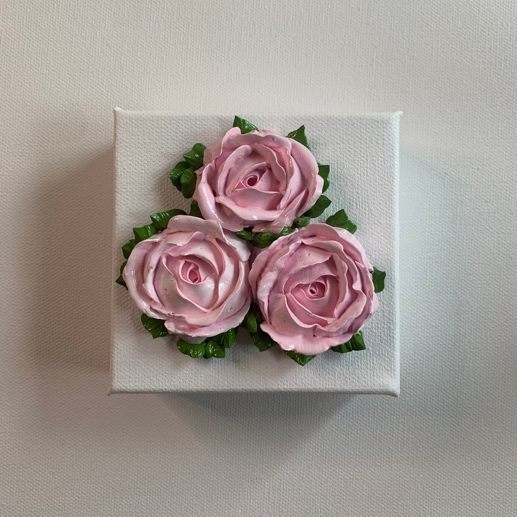 4x4 inch Pink Roses on White