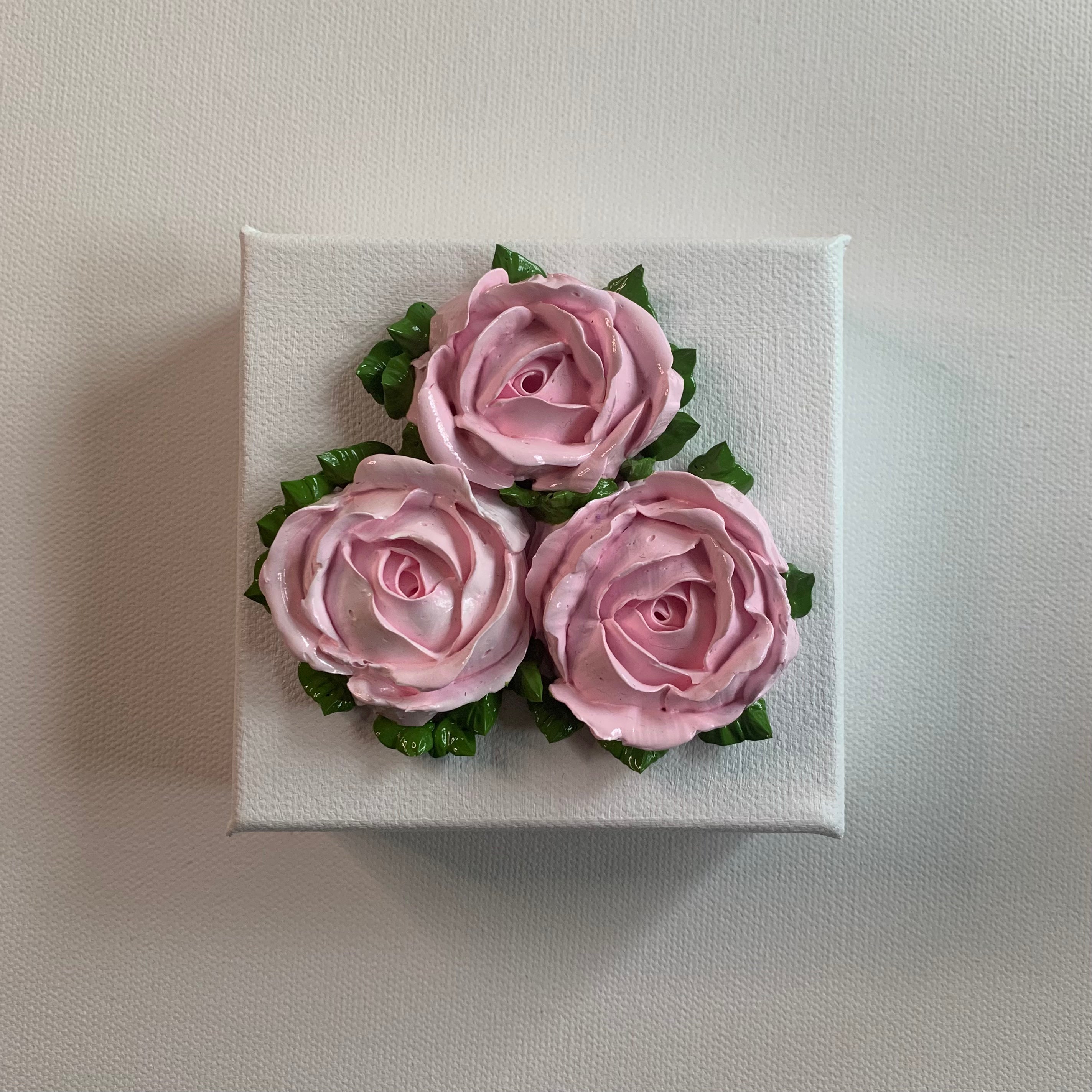 4x4 inch Pink Roses on White