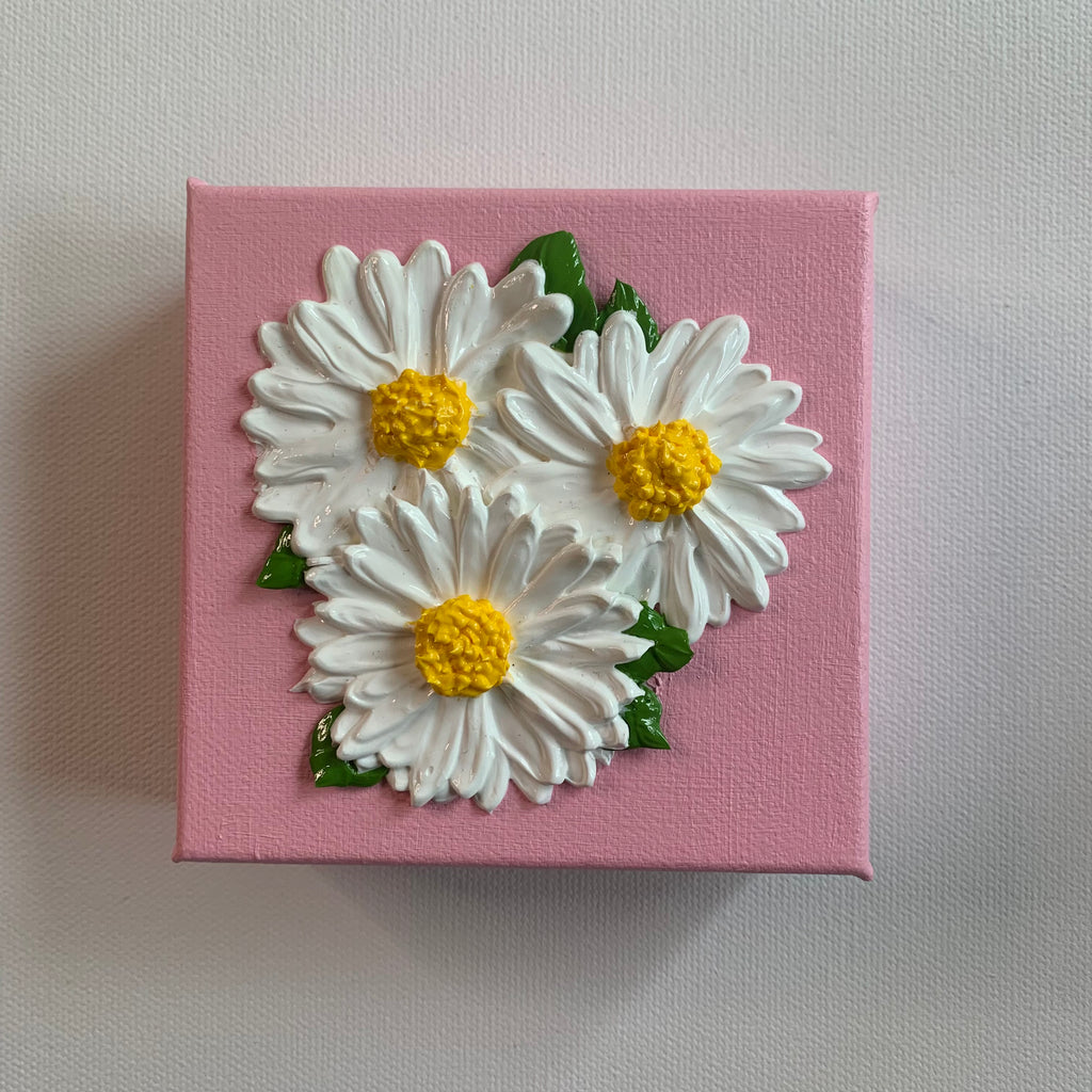 4x4 inch White Daisies on Pink