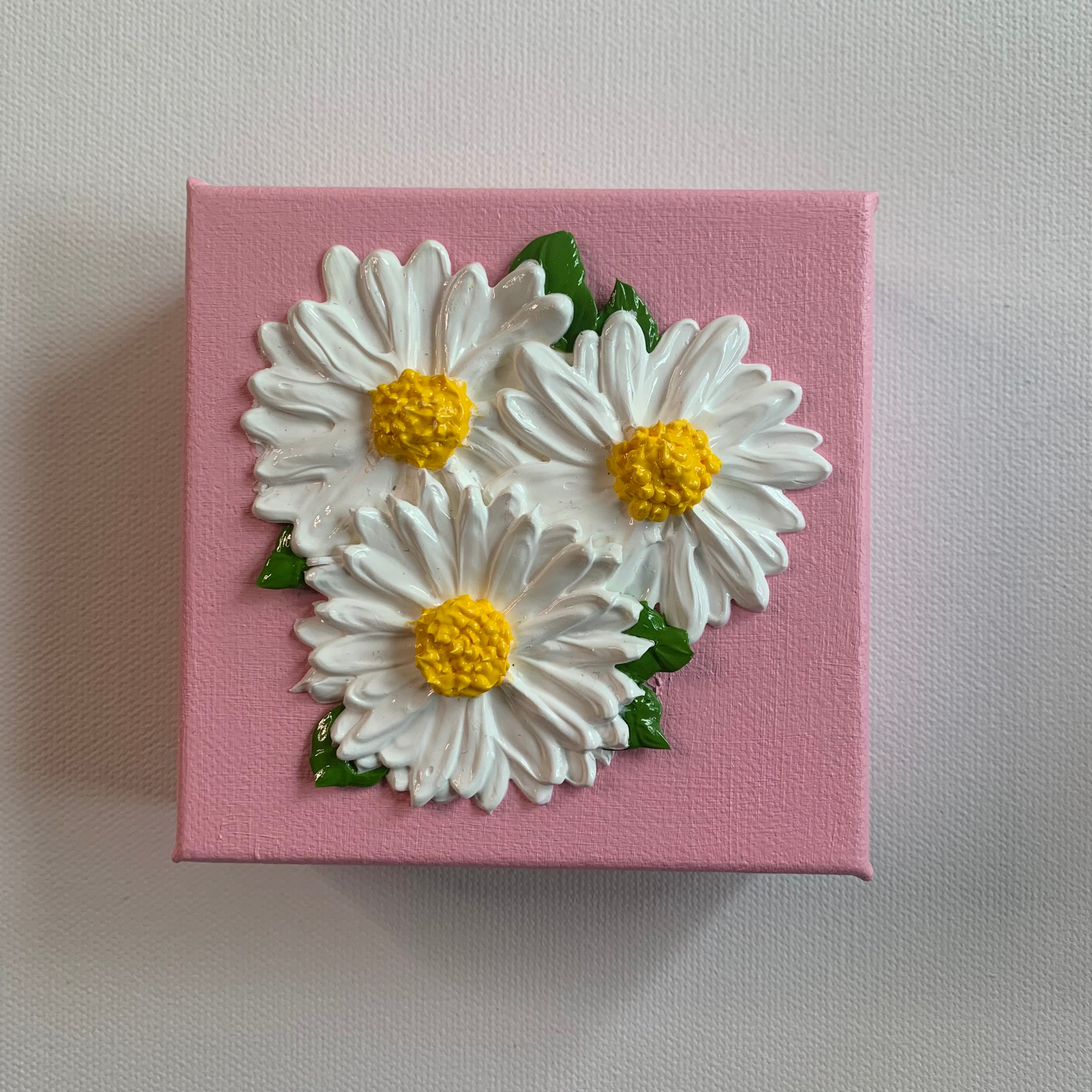4x4 inch White Daisies on Pink