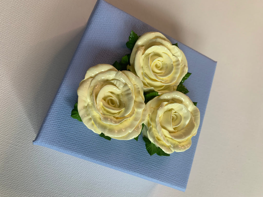 4x4 inch Cream Roses on Powder Blue #1
