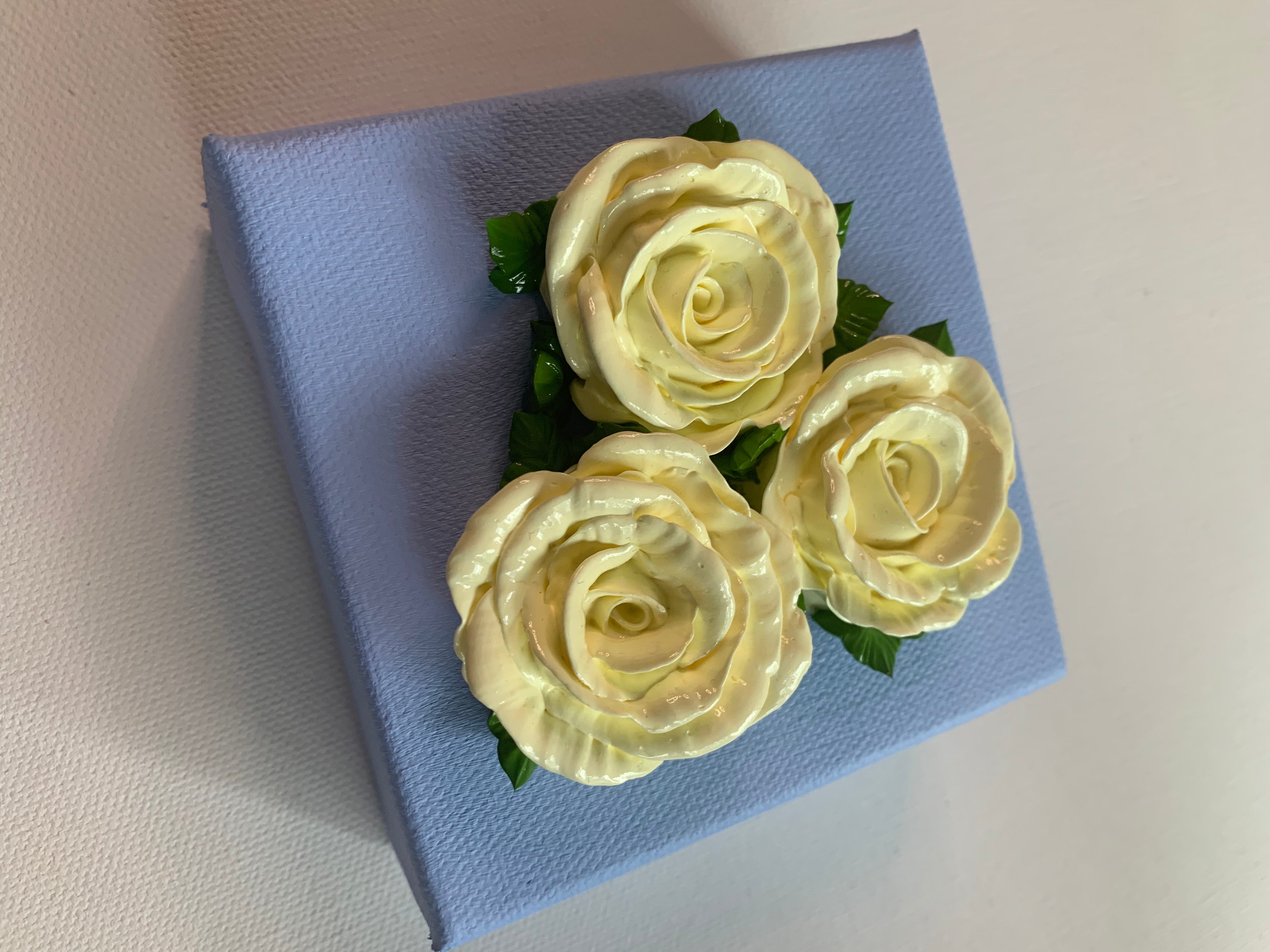 4x4 inch Cream Roses on Powder Blue #1