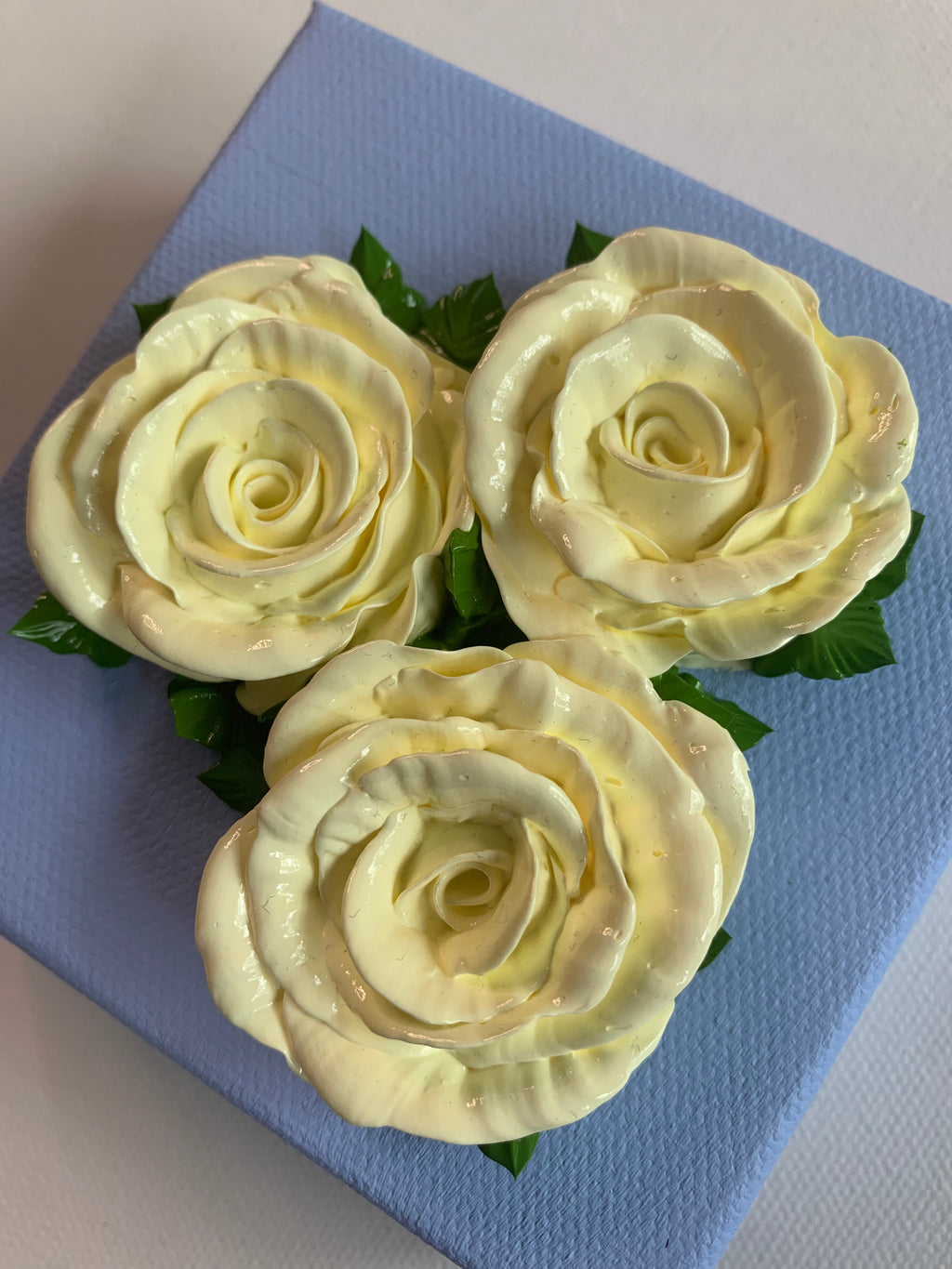 4x4 inch Cream Roses on Powder Blue #1