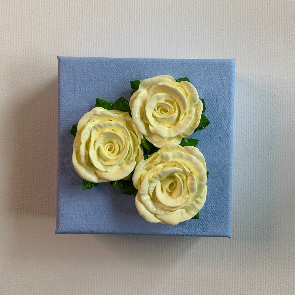 4x4 inch Cream Roses on Powder Blue #1