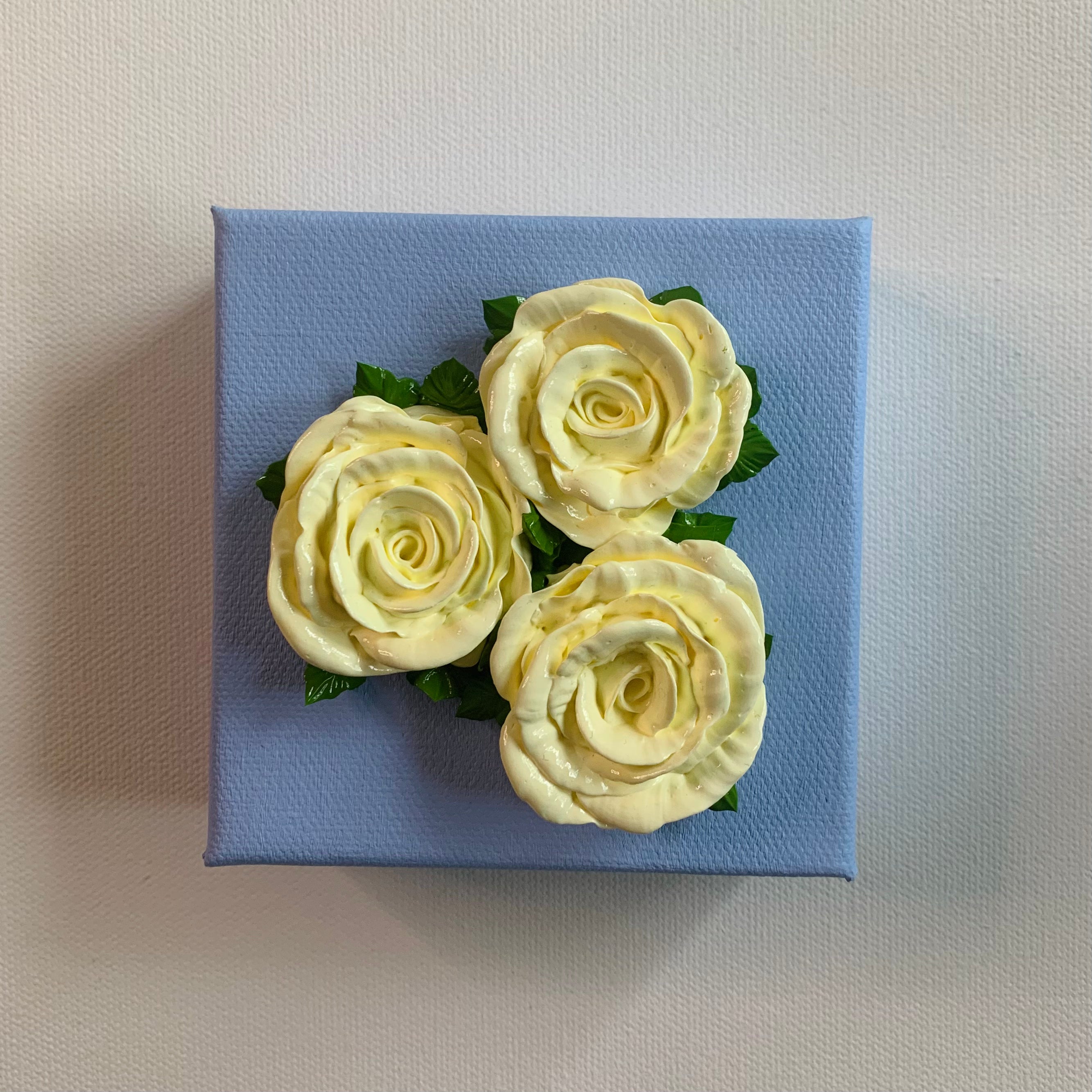 4x4 inch Cream Roses on Powder Blue #1