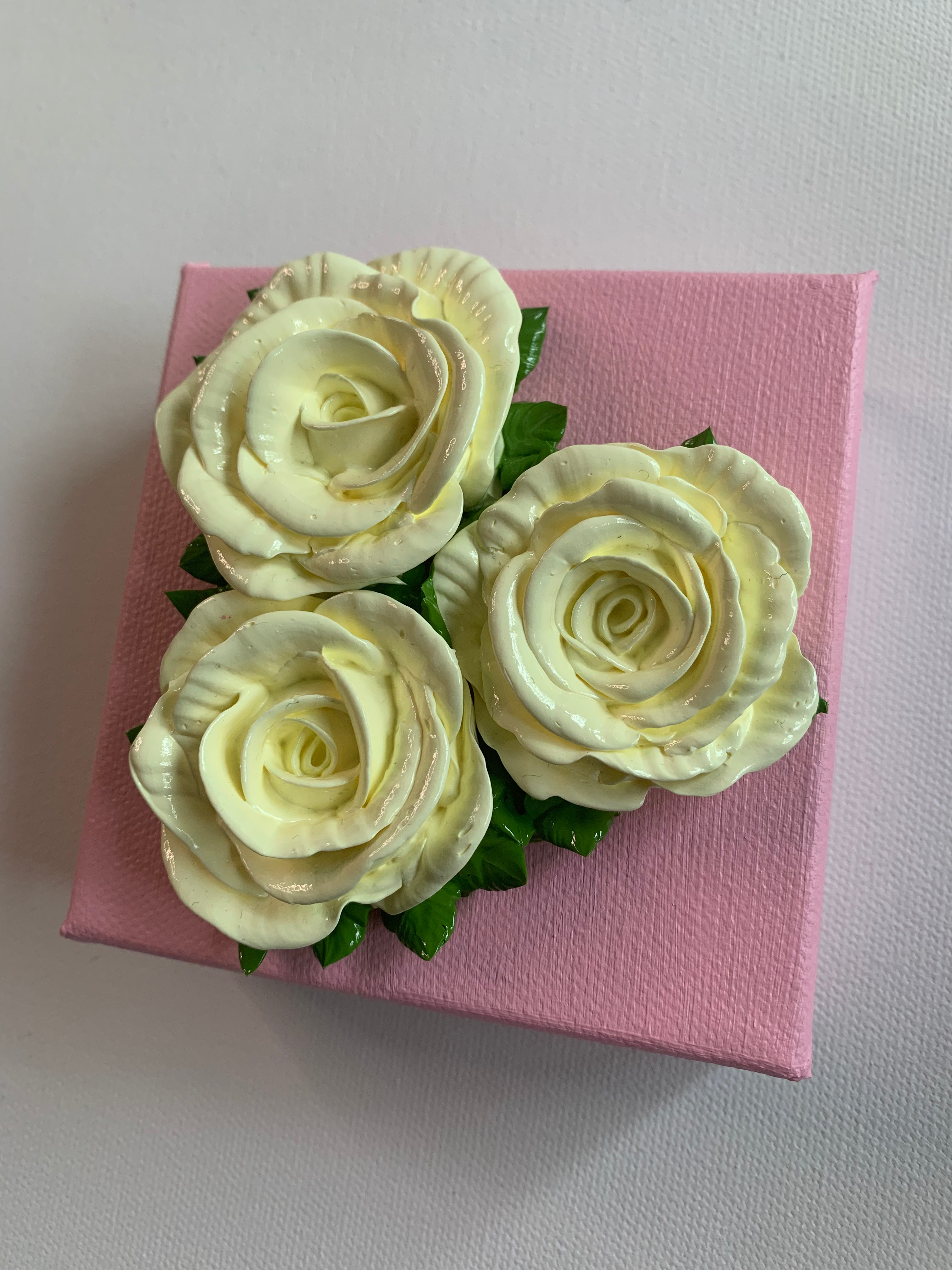 4x4 inch Cream Roses on Pink #2