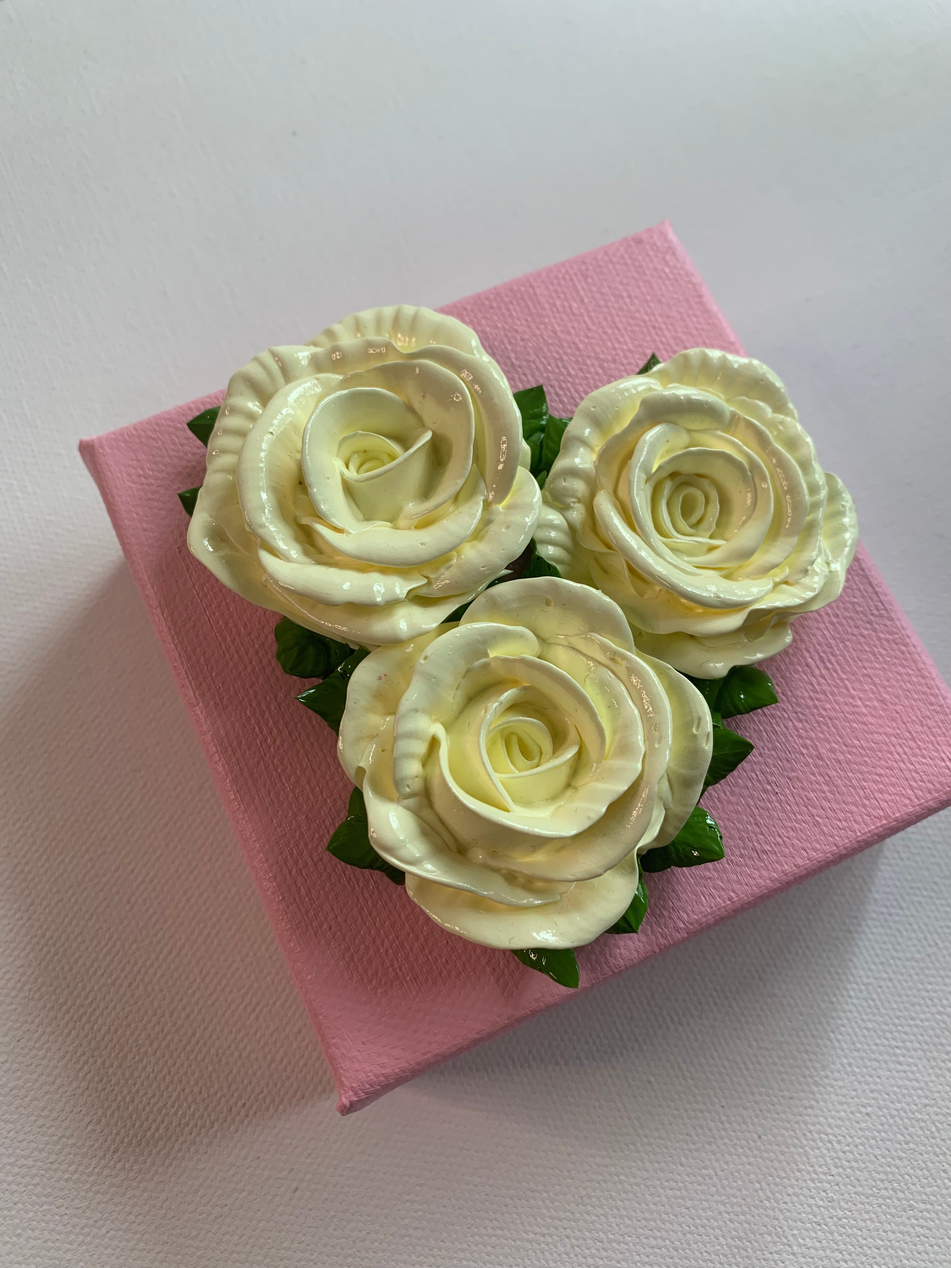 4x4 inch Cream Roses on Pink #2