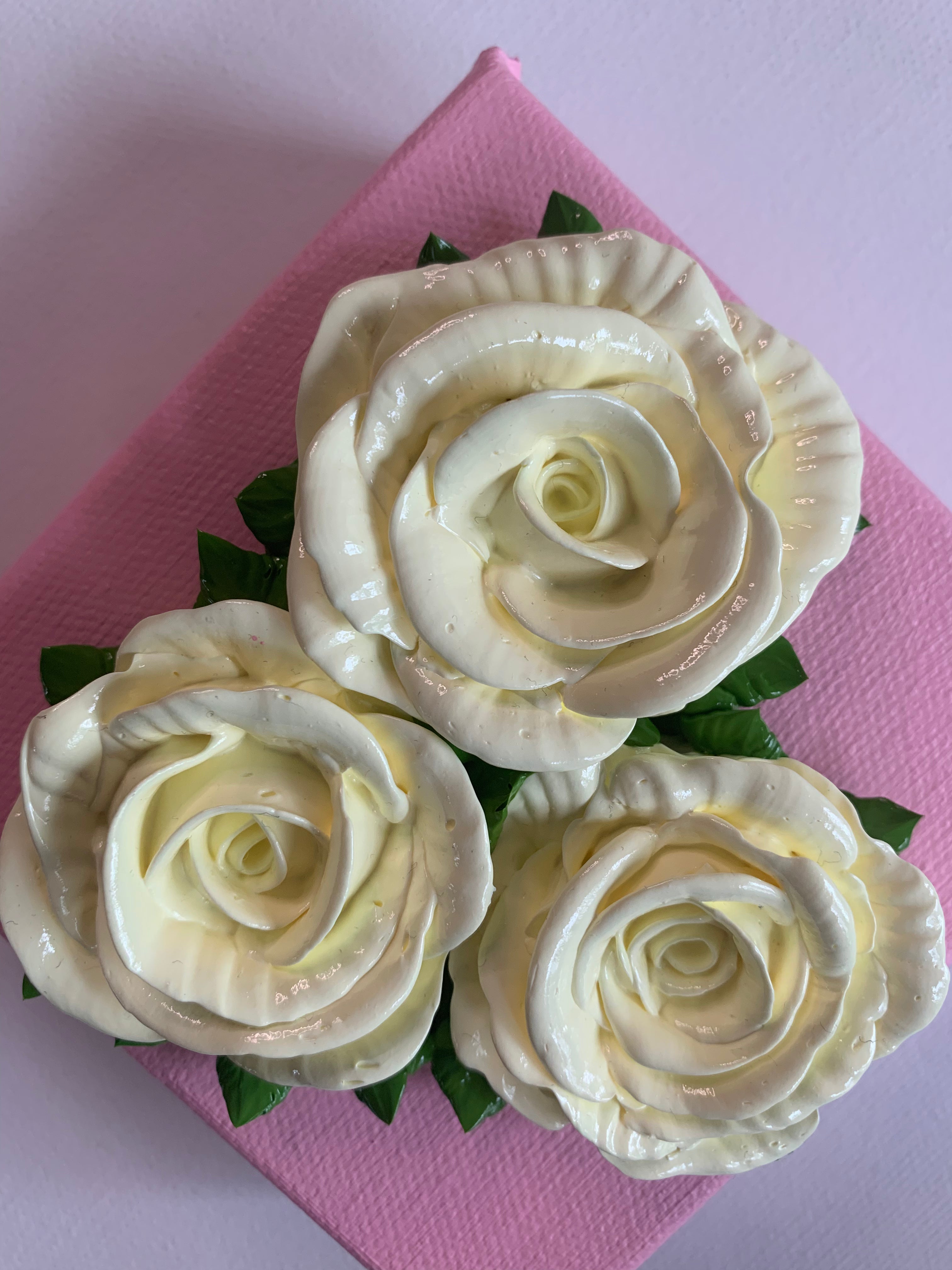 4x4 inch Cream Roses on Pink #2