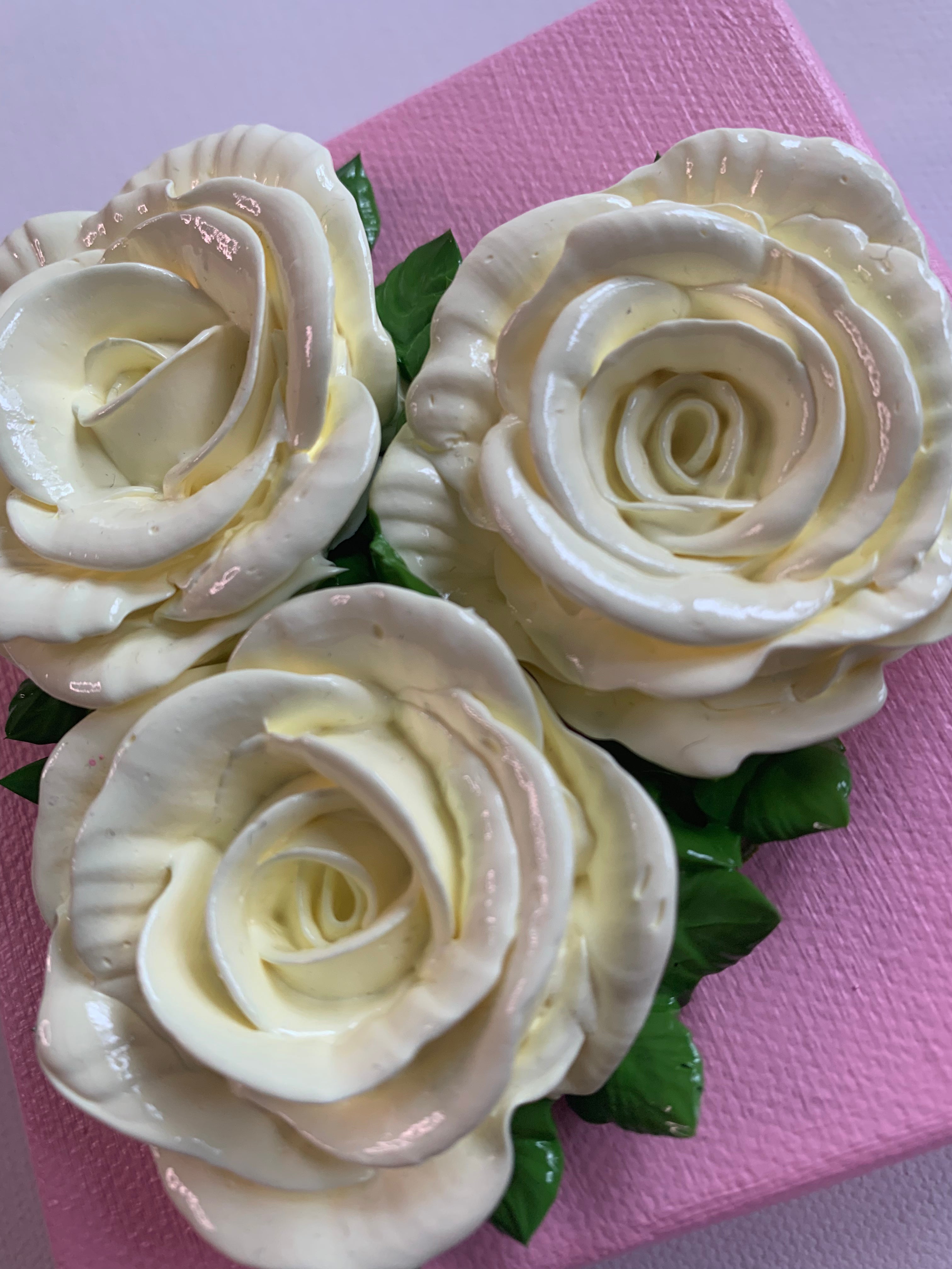 4x4 inch Cream Roses on Pink #2