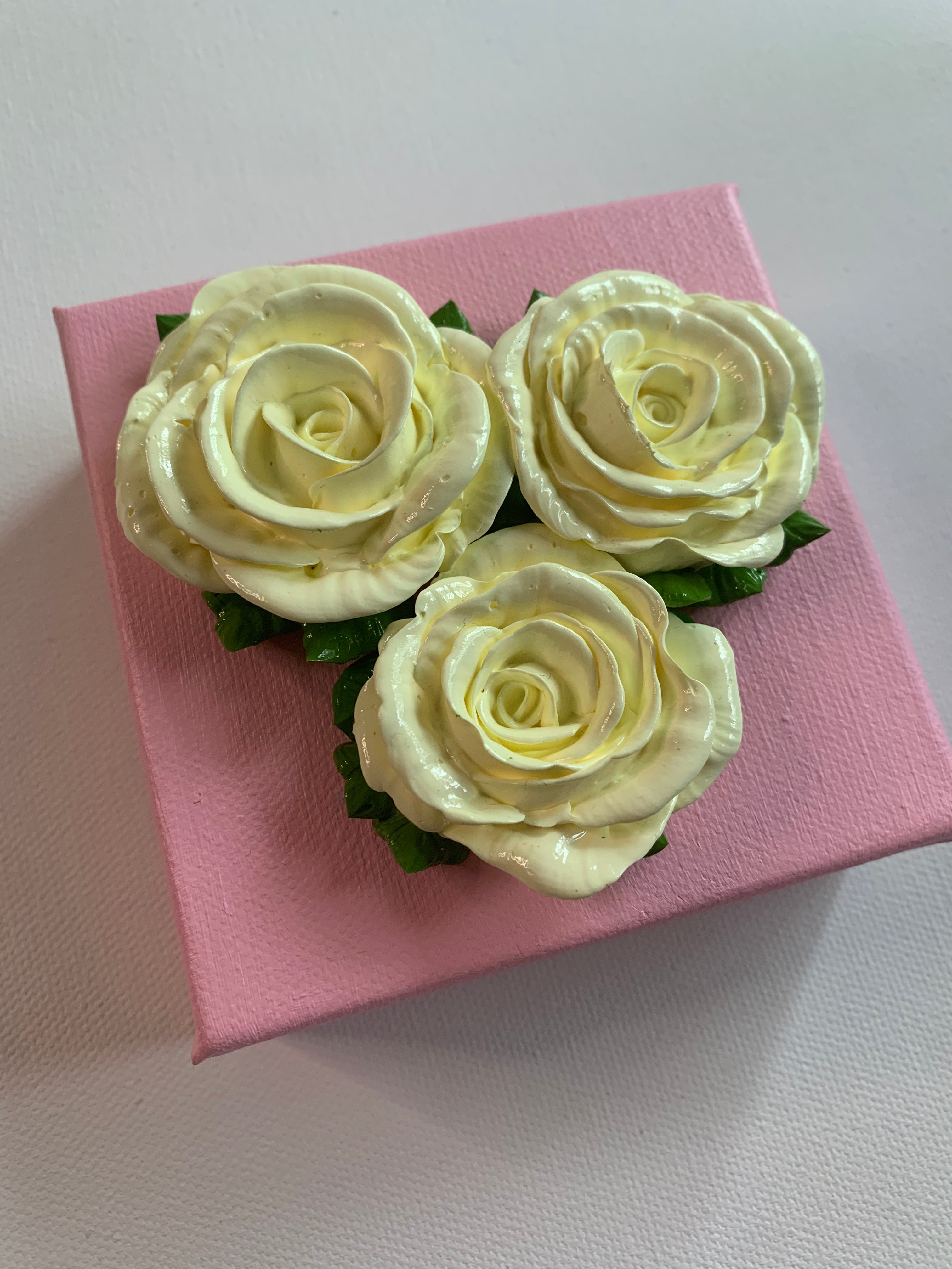 4x4 inch Cream Roses on Pink #1