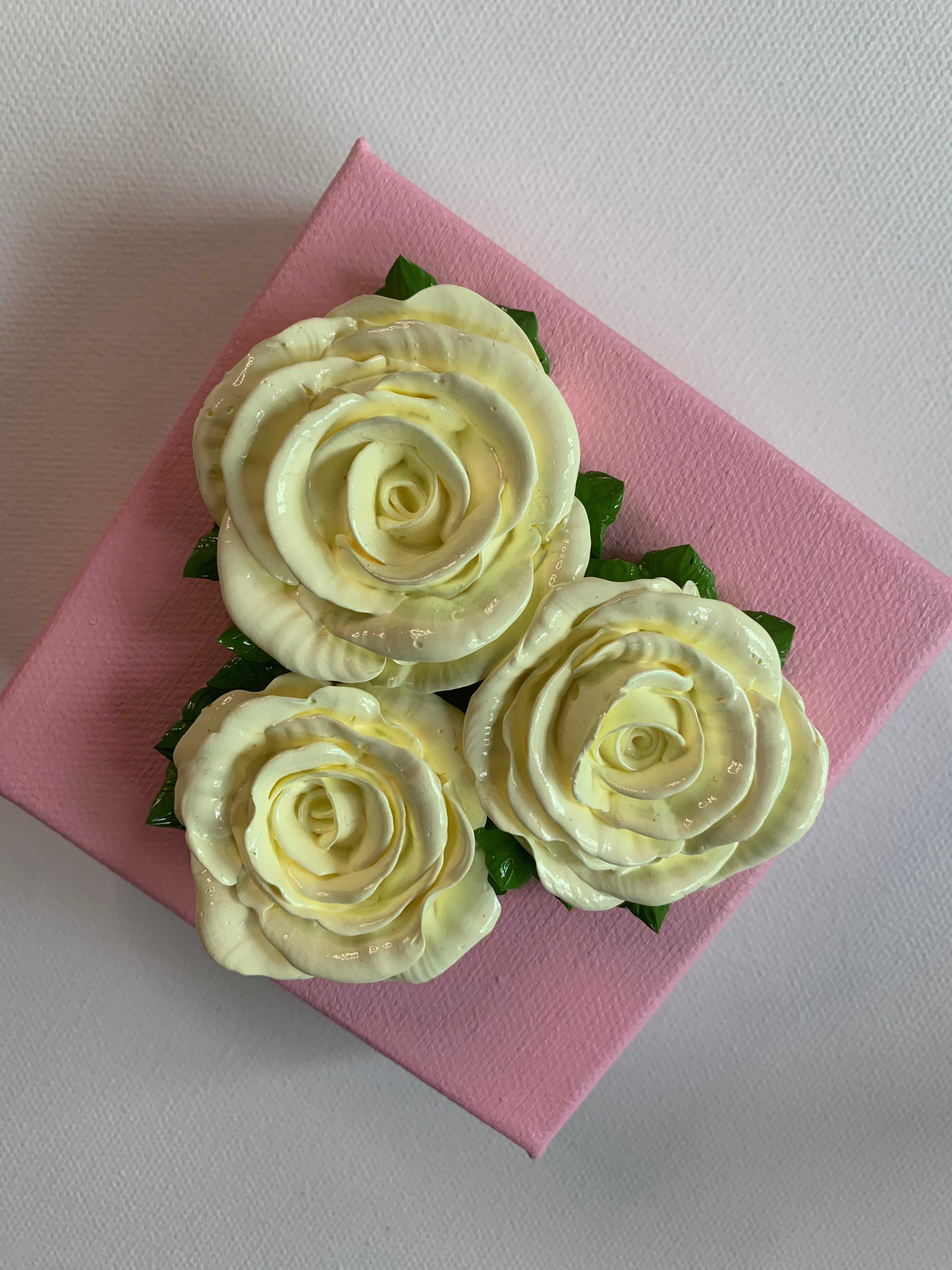 4x4 inch Cream Roses on Pink #1