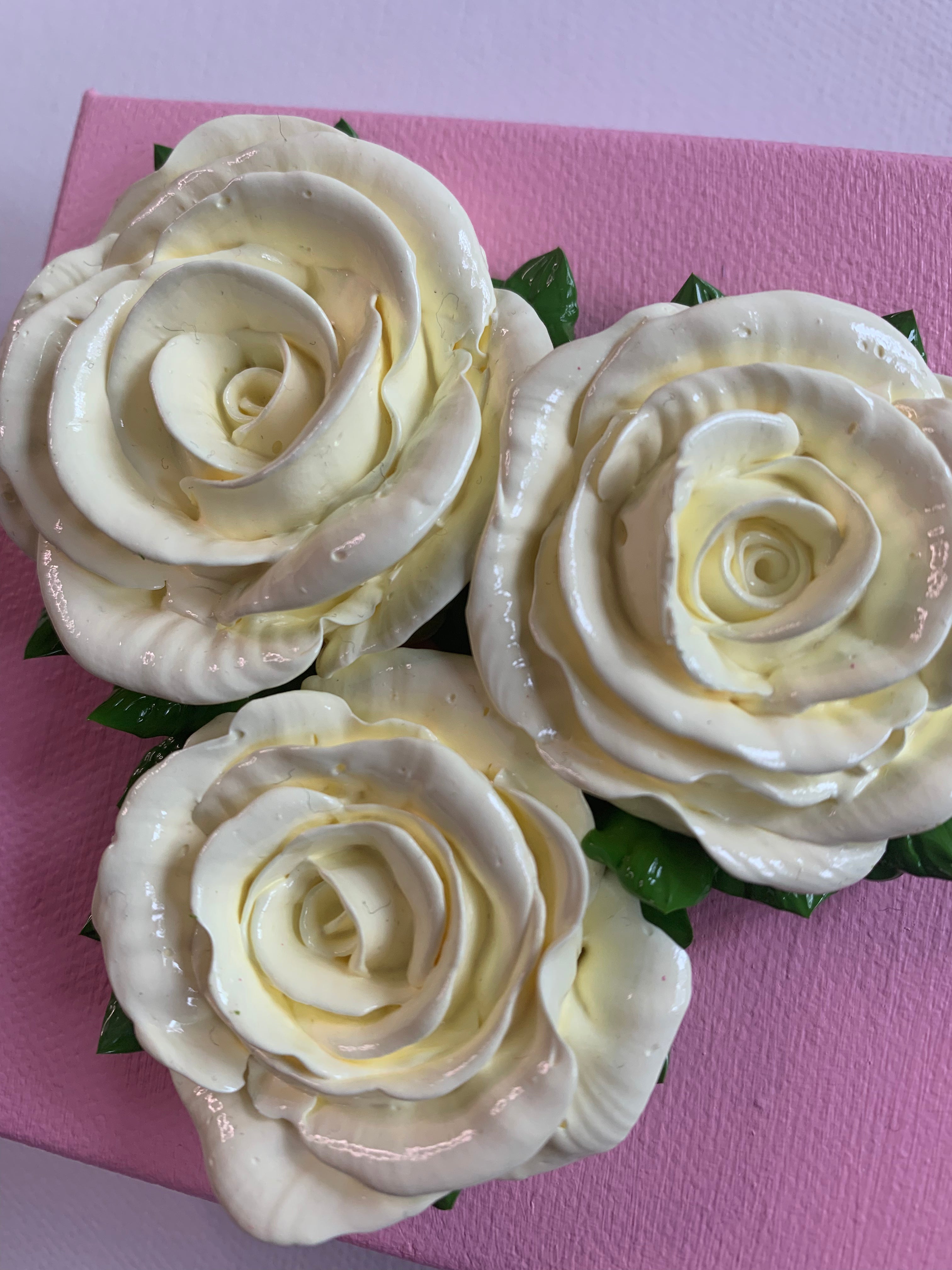 4x4 inch Cream Roses on Pink #1