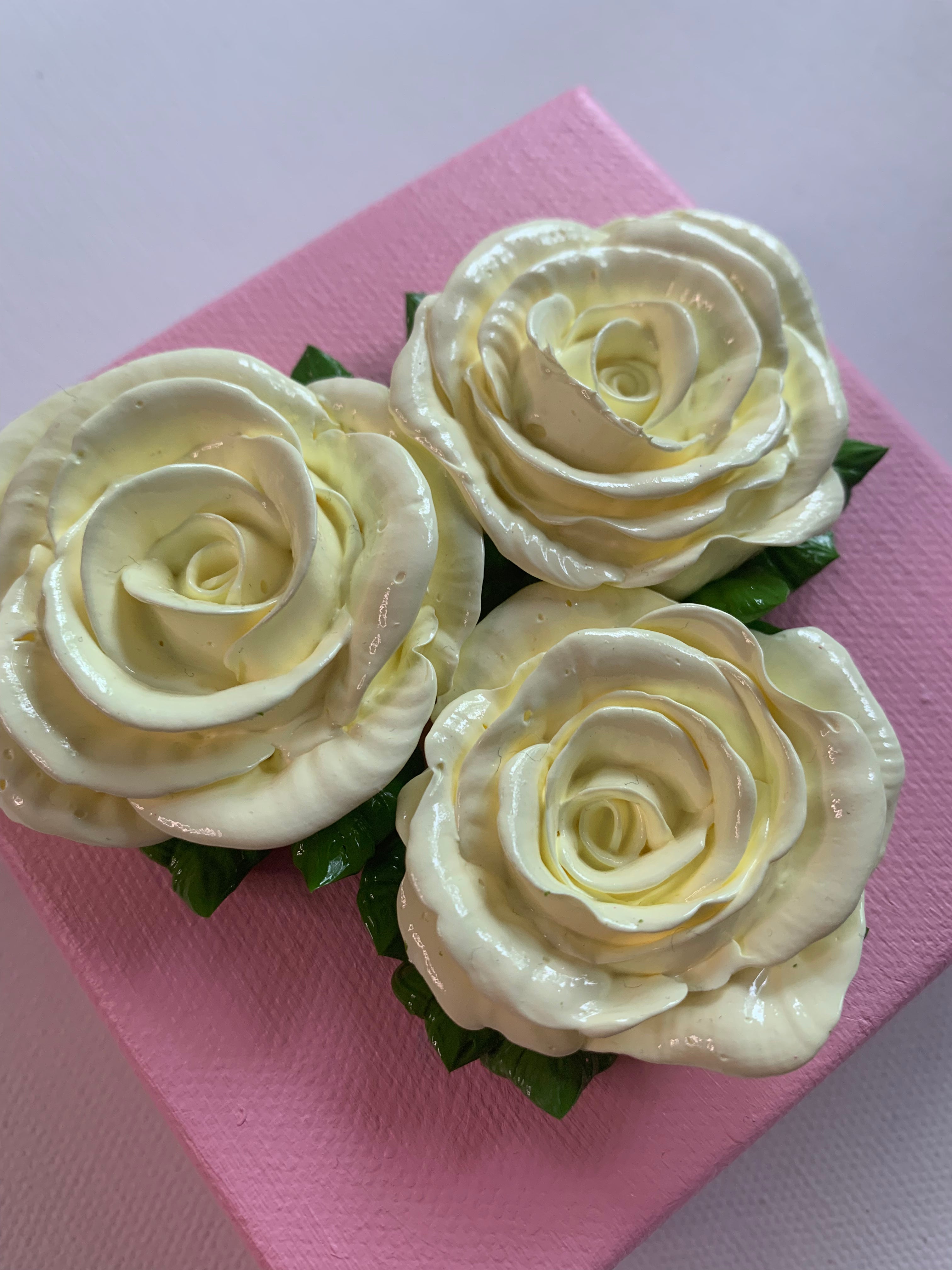 4x4 inch Cream Roses on Pink #1